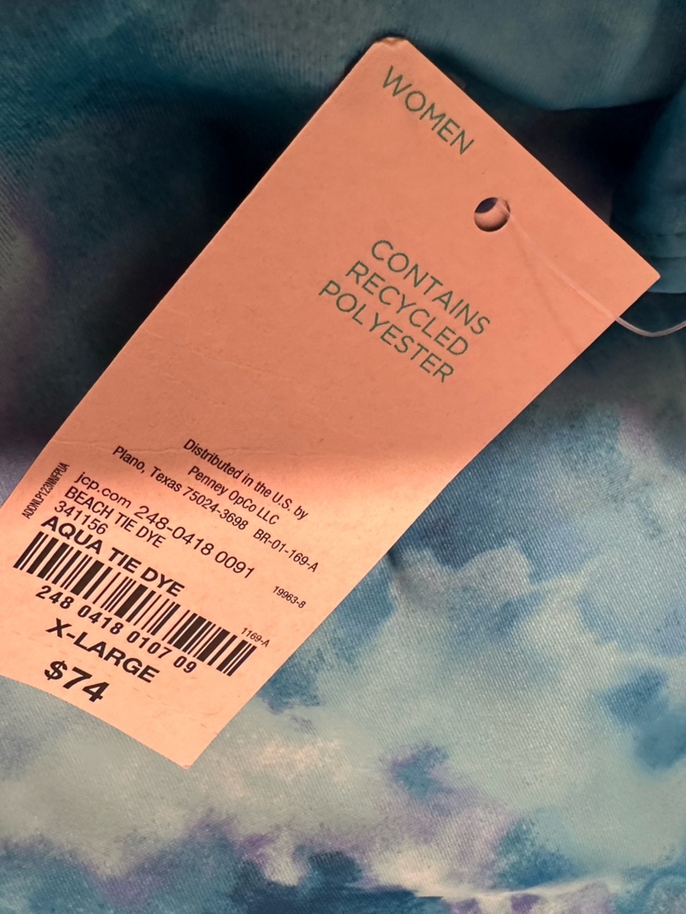 JC Penney’s Outdoor Oasis Aqua Beach Tie Dye Blue One-Piece Swimsuit XL NWT - Picture 12 of 15
